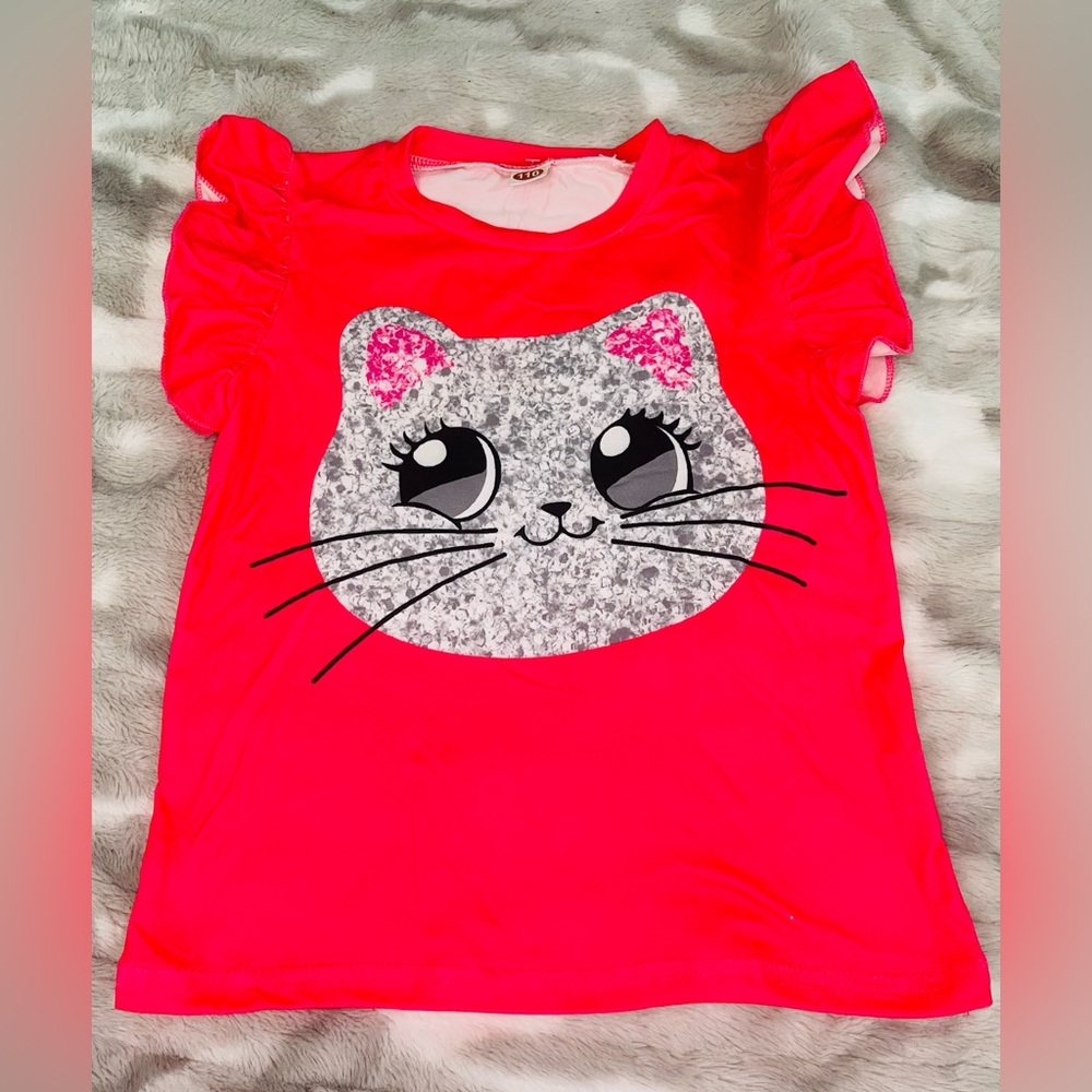 Kids' Bright Pink Cat Face T-Shirt